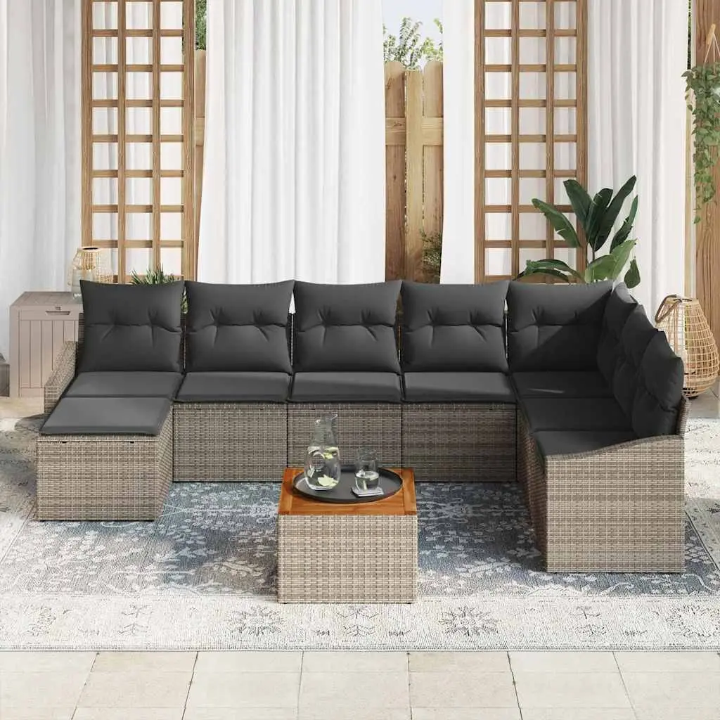 Garden Sofa Set Outdoor Furniture 9 Pieces Grey Poly Rattan Modular Lounge Patio