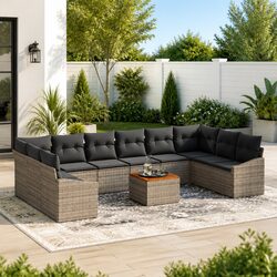 Modular Outdoor Sofa Set: 11 Pieces, Grey, Poly Rattan