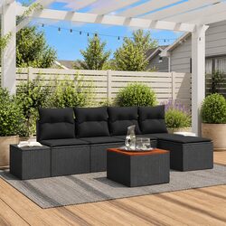 Garden Sofa Set 6 Piece Modular Outdoor Furniture Patio Lounge Black Rattan
