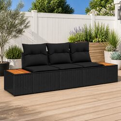 Black Poly Rattan Garden Sofa Set - 3 Pieces with Table