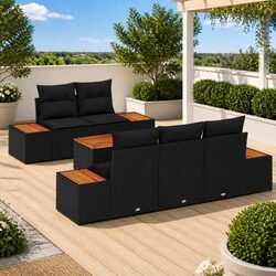 Outdoor Garden Sofa Set 6 Pieces Black Poly Rattan Modular Patio Furniture with