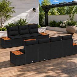 Garden Sofa Set 8 Pieces Modular Outdoor Furniture Black Poly Rattan Patio