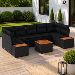 8-Piece Garden Sofa Set: Modular Black Poly Rattan Furniture