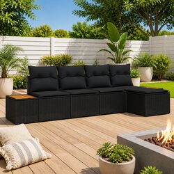 Garden Sofa Set 5 Piece Outdoor Furniture Modular Black Poly Rattan Patio