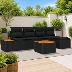 Garden Sofa Set: 6 Pieces, UV Resistant, Black