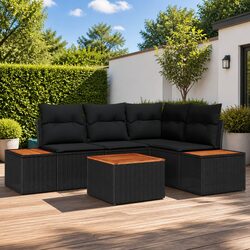 5-Piece Outdoor Sectional Sofa Set: Black Poly Rattan