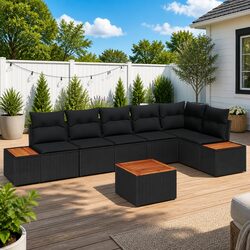 Specifications of 7 Piece Garden Sofa Set - Black Rattan