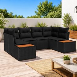 6-Piece Modular Outdoor Sofa Set - Black Poly Rattan