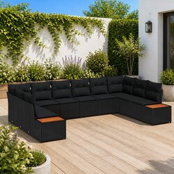 Specifications of 10-Piece Black Poly Rattan Sofa Set
