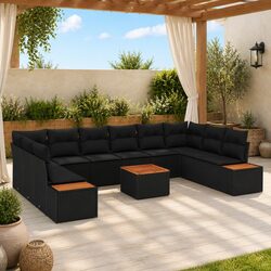 Garden Sofa Set 11 Pieces Black Poly Rattan Modular Outdoor Patio Furniture