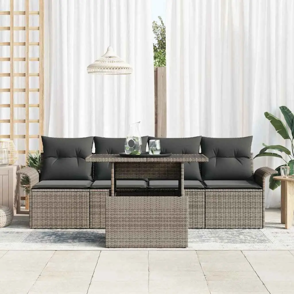 5-Piece Grey Poly Rattan Sofa Set