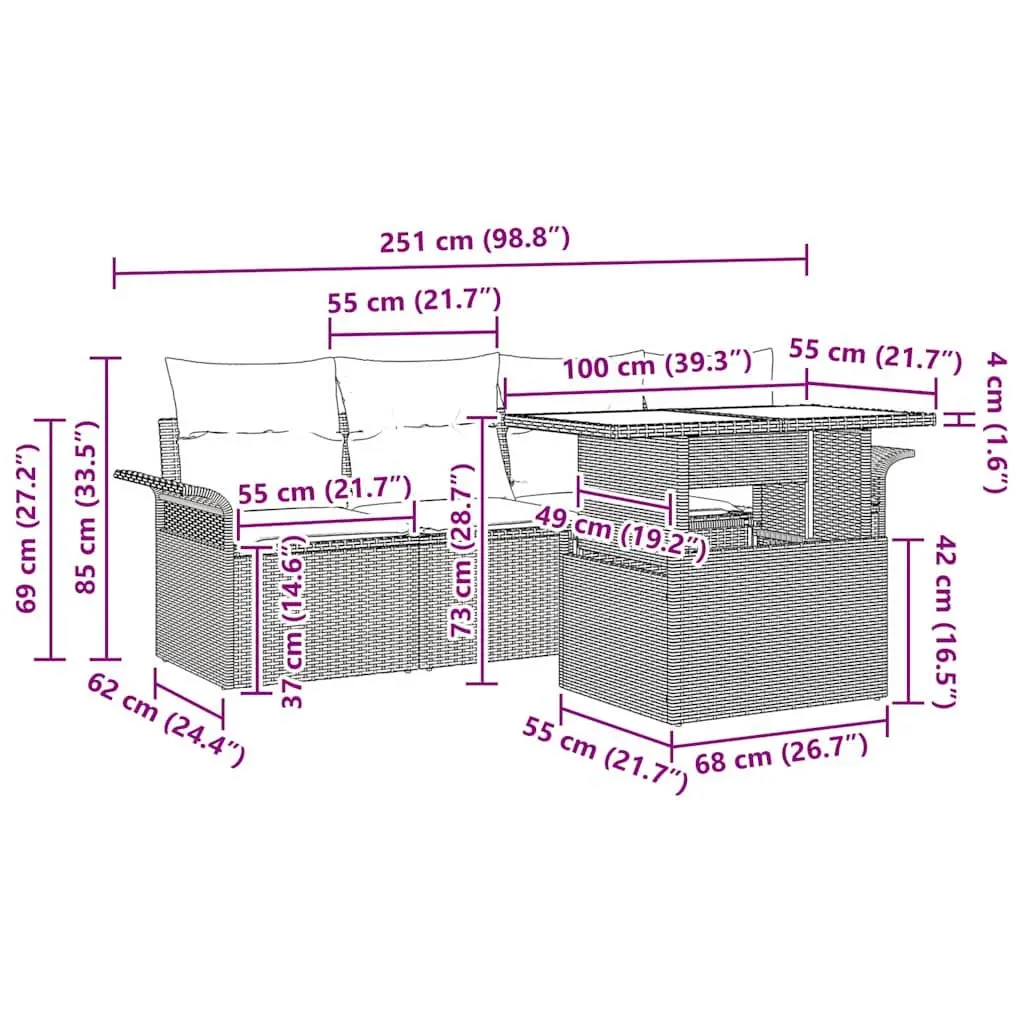 5-Piece Grey Poly Rattan Sofa Set