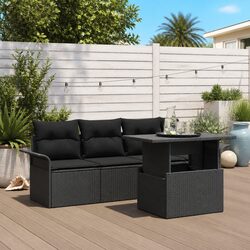 5-Piece Garden Sofa Set: Black Poly Rattan Design