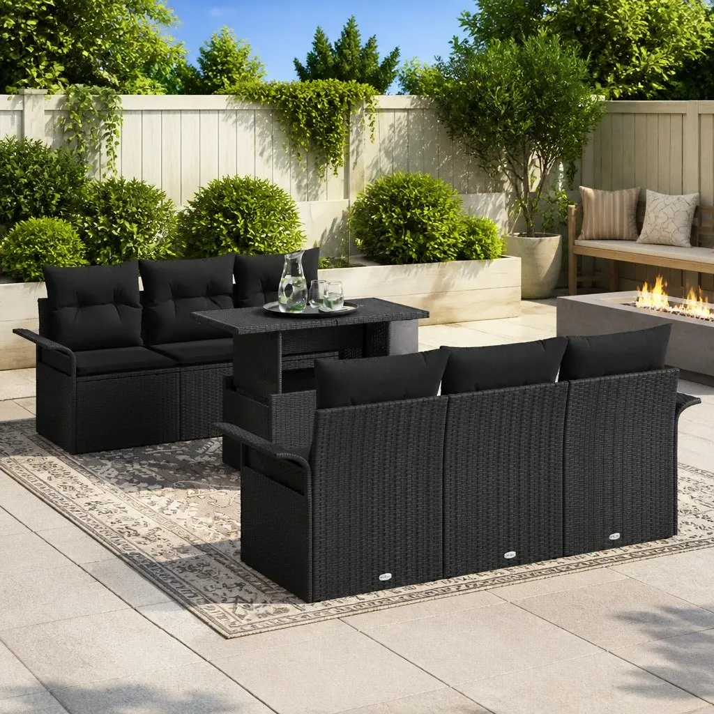 Garden Sofa Set 7 Pieces Black Poly Rattan Outdoor Furniture Modular Patio