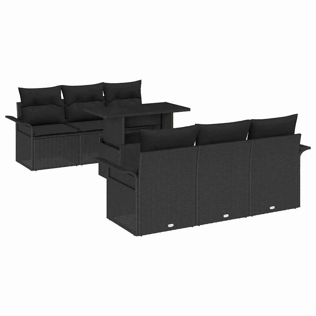 Garden Sofa Set 7 Pieces Black Poly Rattan Outdoor Furniture Modular Patio