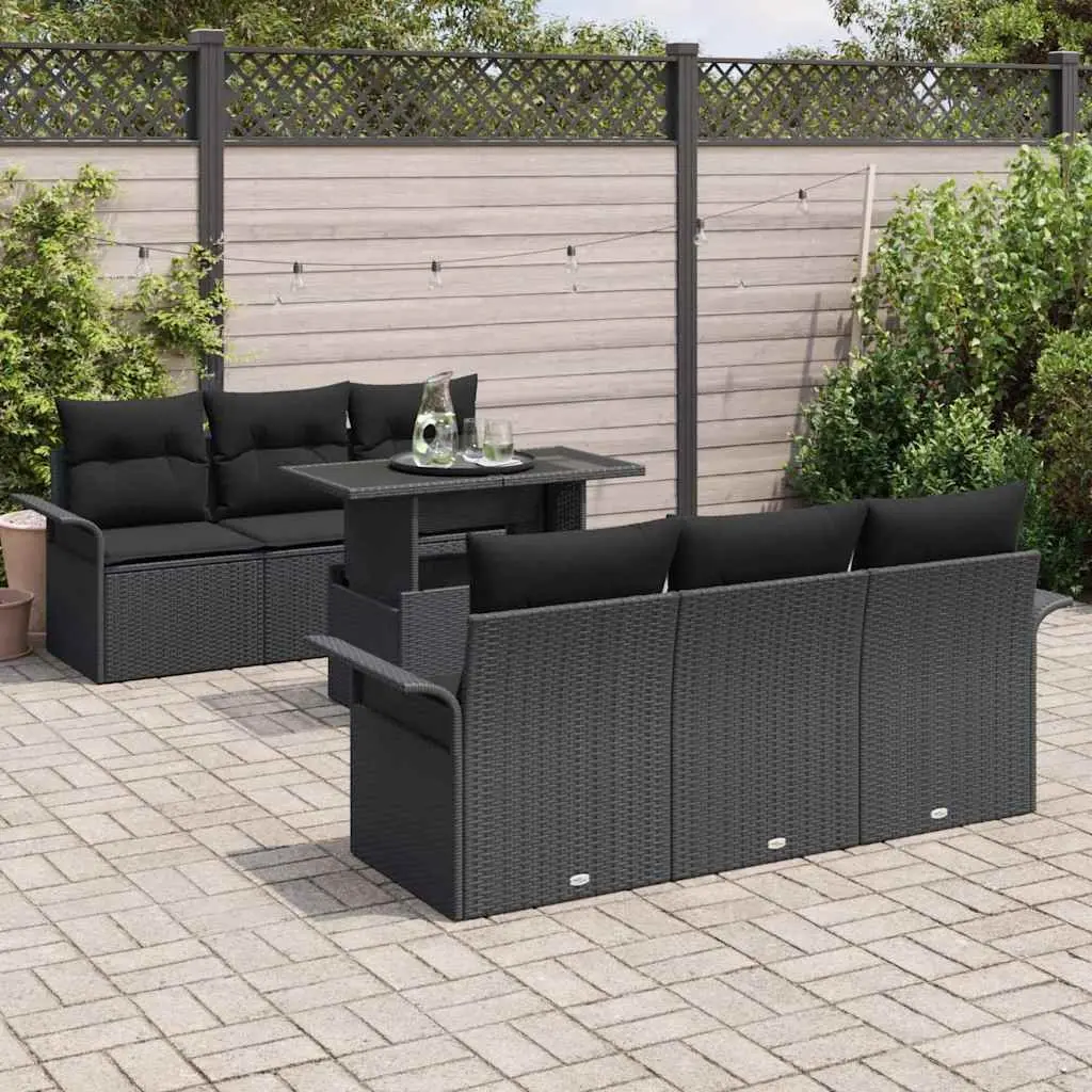 Garden Sofa Set 7 Pieces Black Poly Rattan Outdoor Furniture Modular Patio
