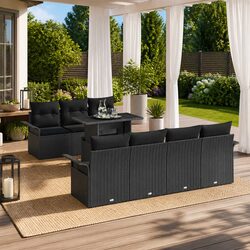 Specifications of 8-Piece Black Poly Rattan Sofa Set