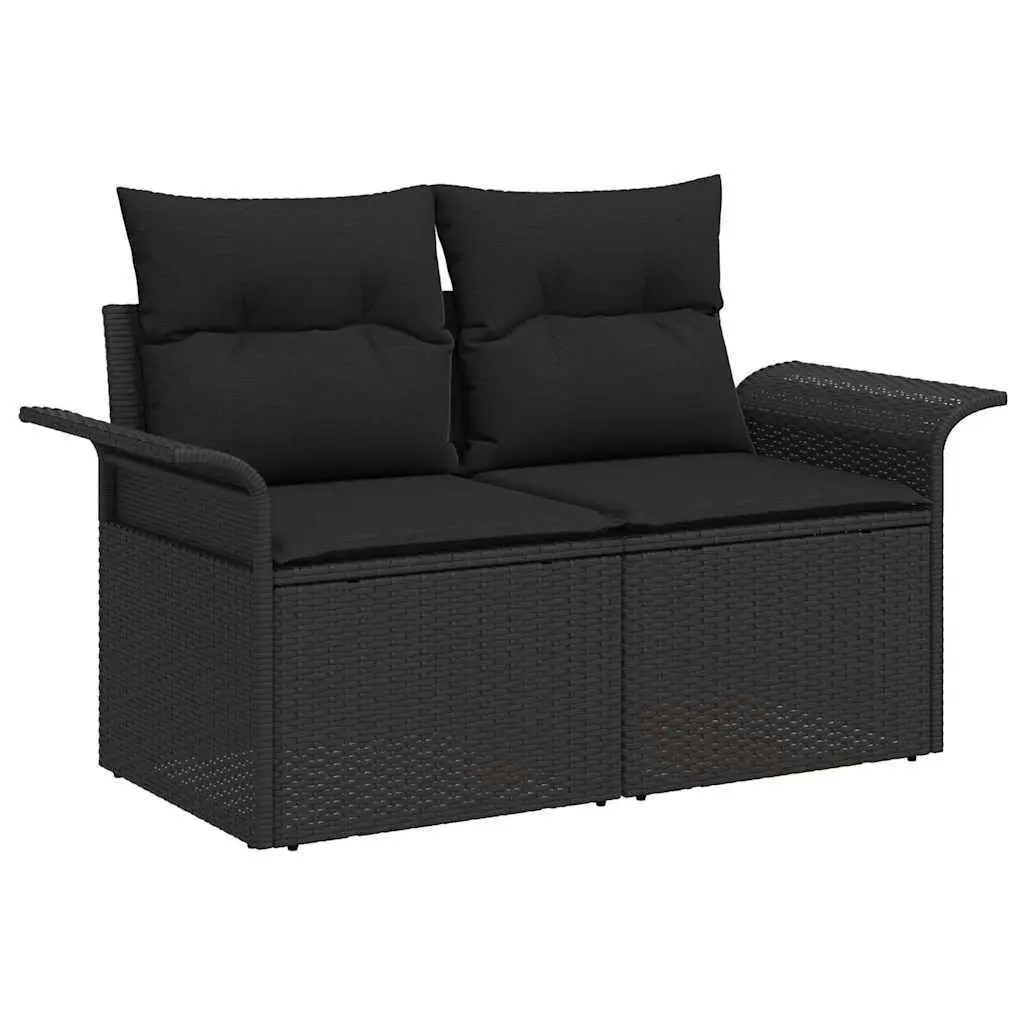 Modular Sofa Set 8 Pieces for Outdoor Use Black Poly Rattan with Solid Acacia Wood and Powder Coated Steel Frame