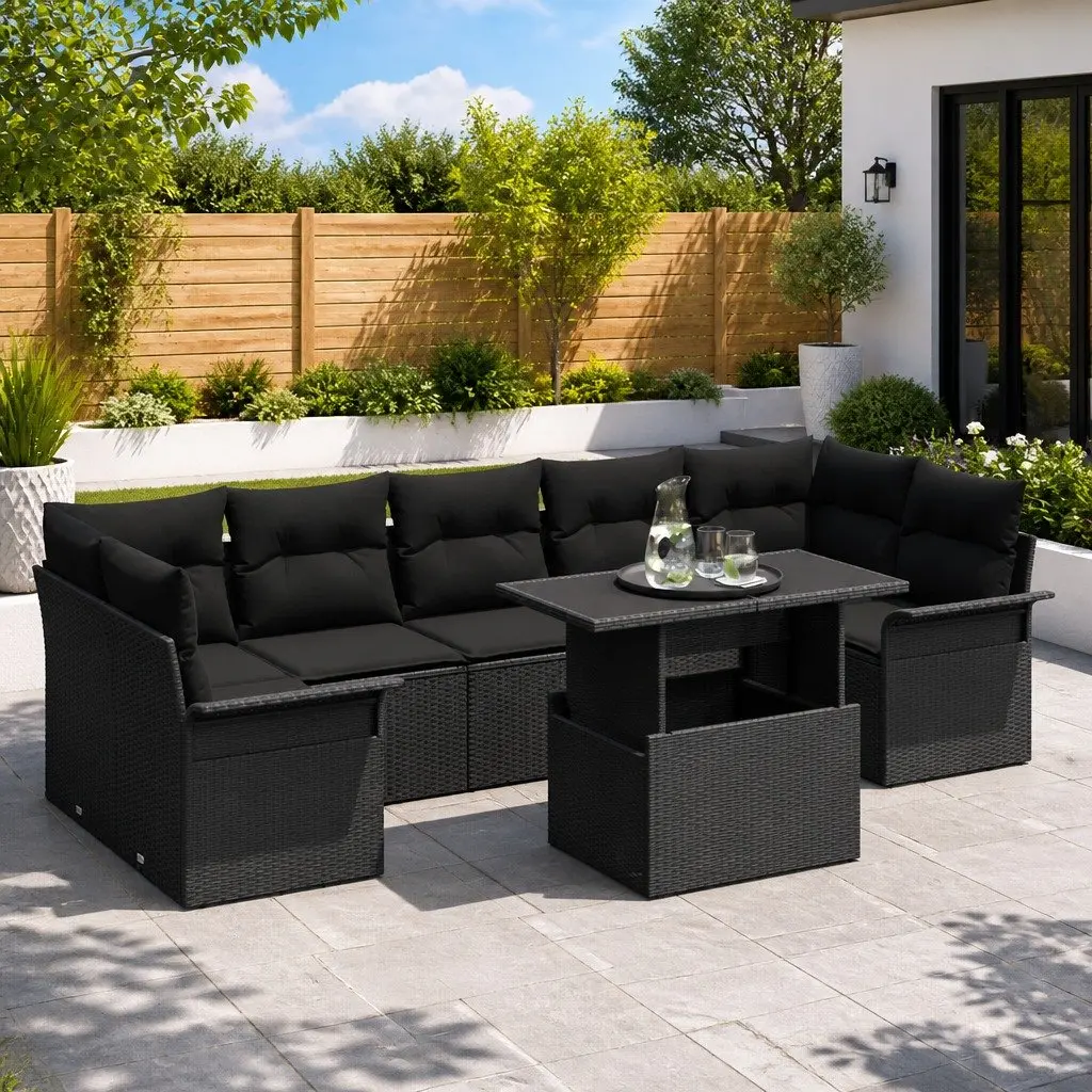 Modular Garden Sofa Set Outdoor Furniture 8 Piece Black Poly Rattan