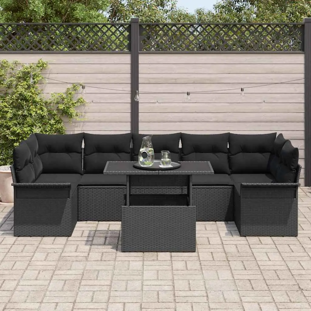 Modular Garden Sofa Set Outdoor Furniture 8 Piece Black Poly Rattan