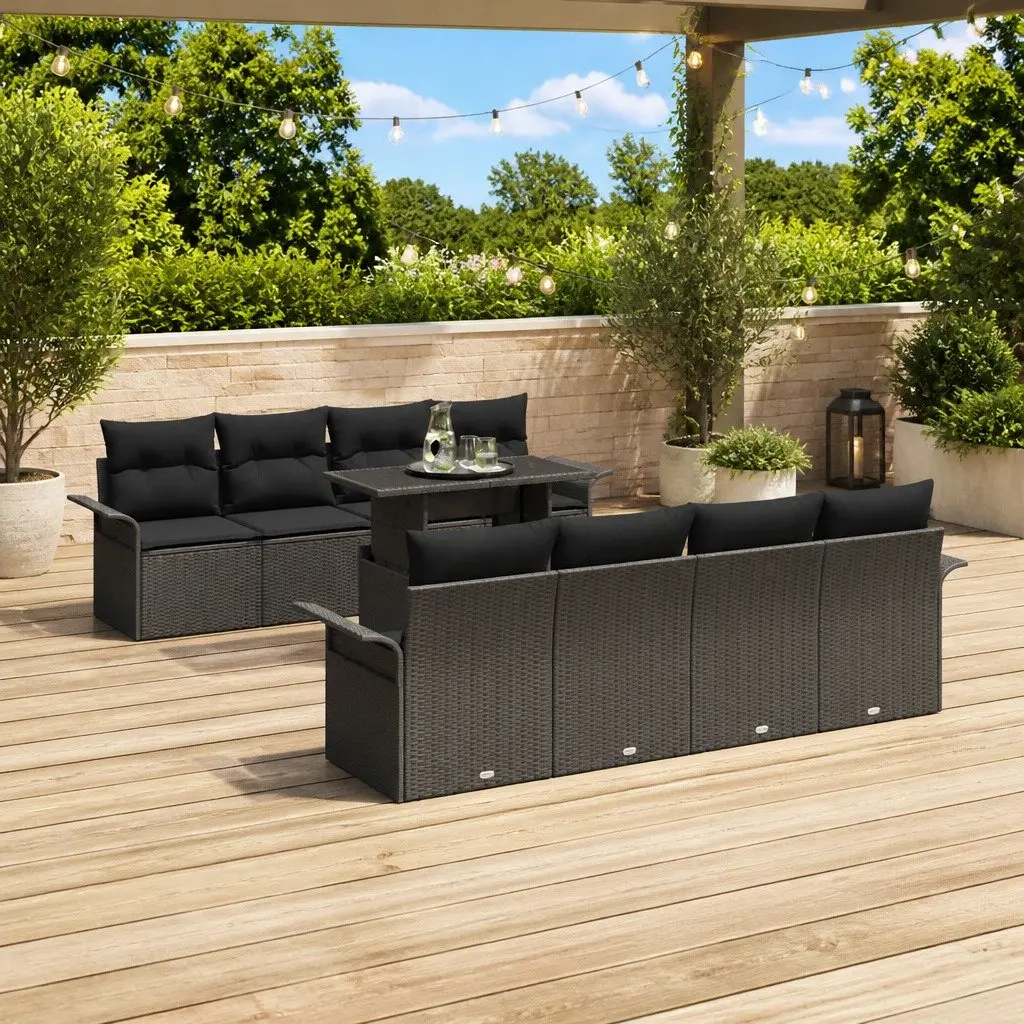 Modular Garden Sofa Set 9 Piece Outdoor Furniture Poly Rattan Black Seating Lounge