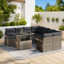 9-Piece Garden Sofa Set: Modular Design, Grey Rattan