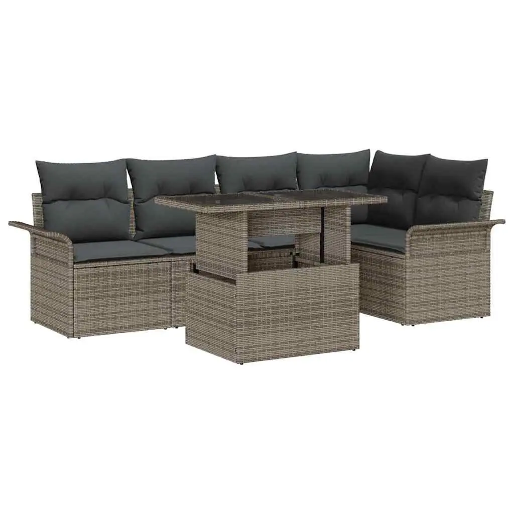 Modular Garden Sofa Set 6 Piece Outdoor Furniture Poly Rattan Wood Cushions
