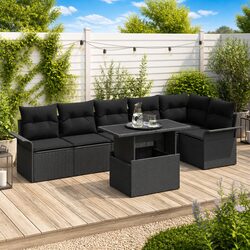Specifications of 7-Piece Black Poly Rattan Garden Sofa Set