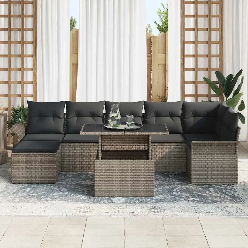Garden Sofa Set 8 Piece Outdoor Furniture Grey Poly Rattan Dining Lounge