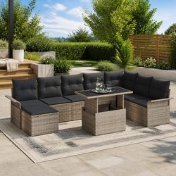 Factual 9-Piece Grey Garden Sofa Set with Cushions