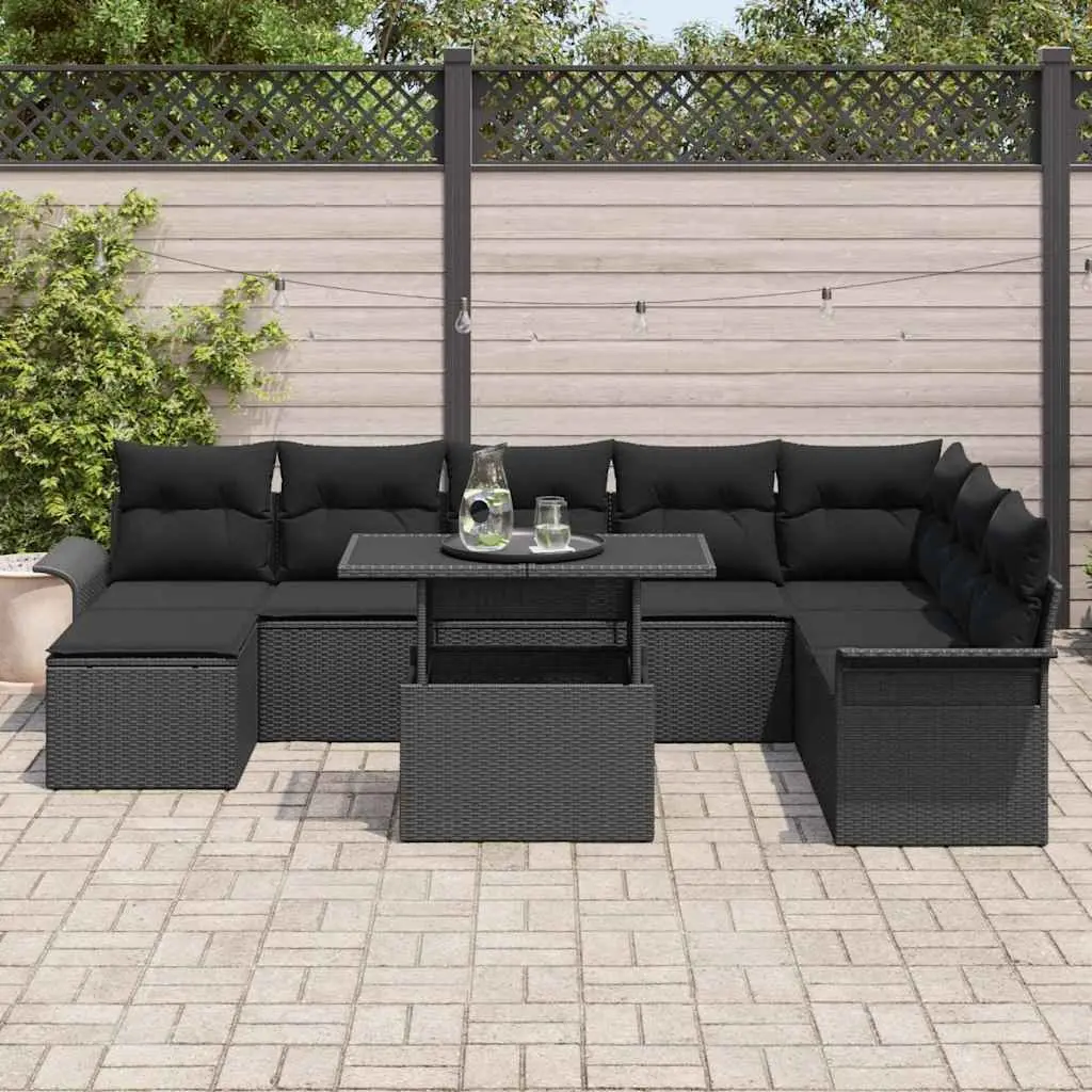 Garden Sofa Set 9 Piece Outdoor Furniture Modular Black Poly Rattan for Garden Terrace