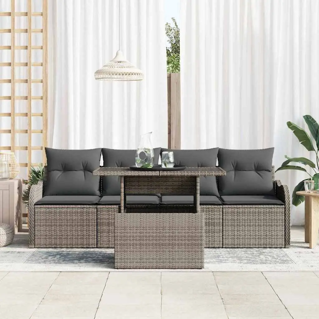 5-Piece Outdoor Garden Sofa Set with Cushions Table Grey Poly Rattan Modular