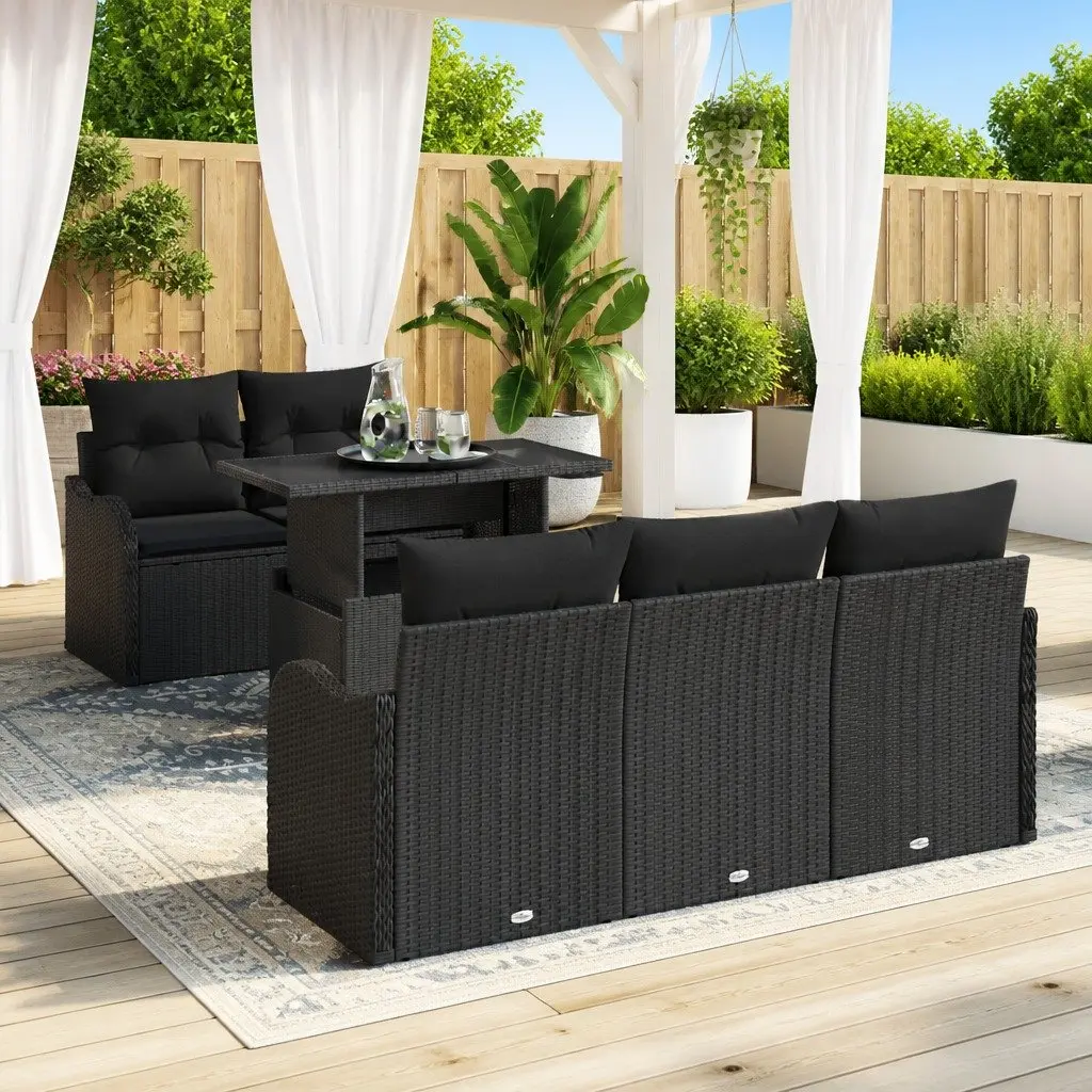 6 Piece Black Outdoor Garden Sofa Set