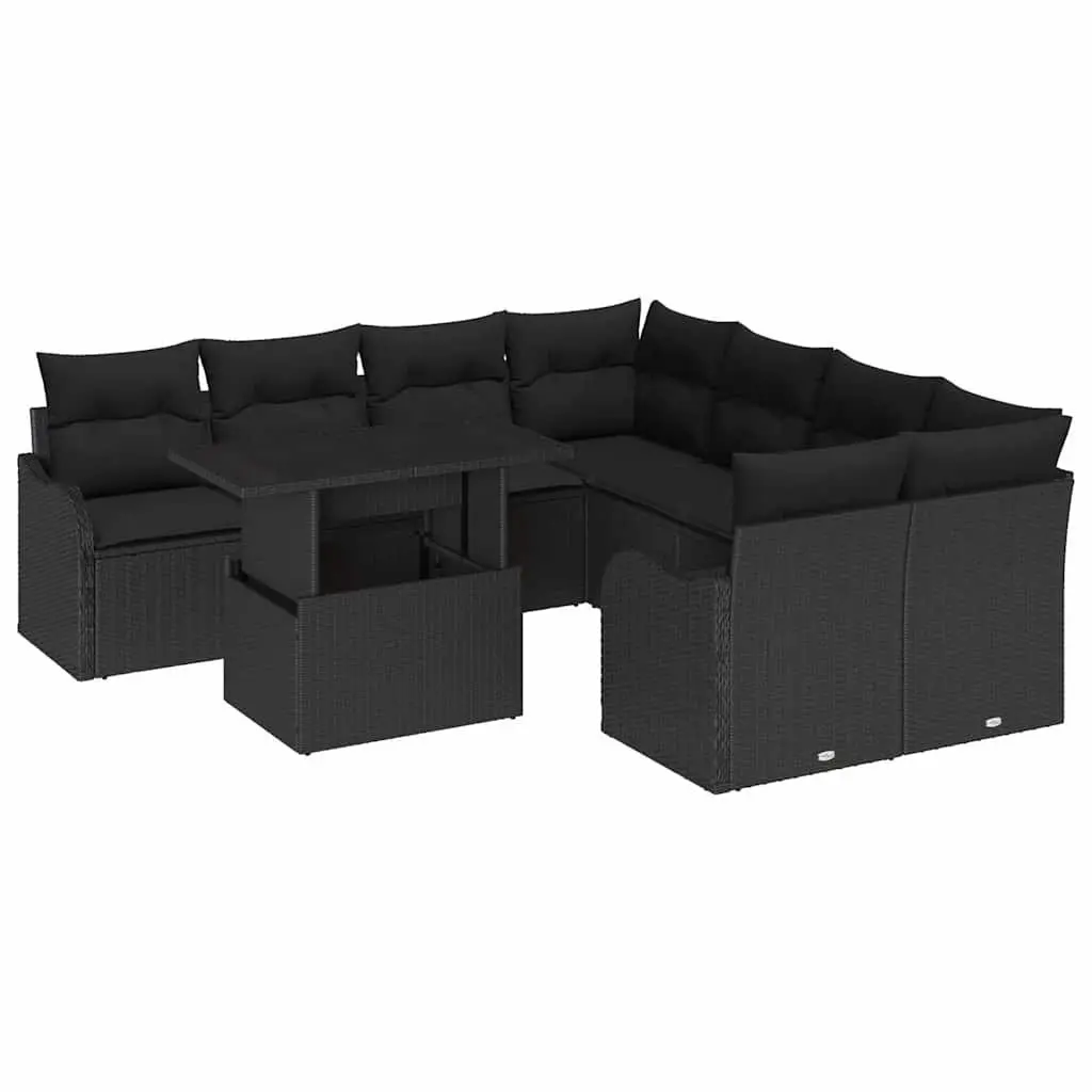 Garden Sofa Set 9 Piece Modular Outdoor Furniture for Garden Patio Black Poly