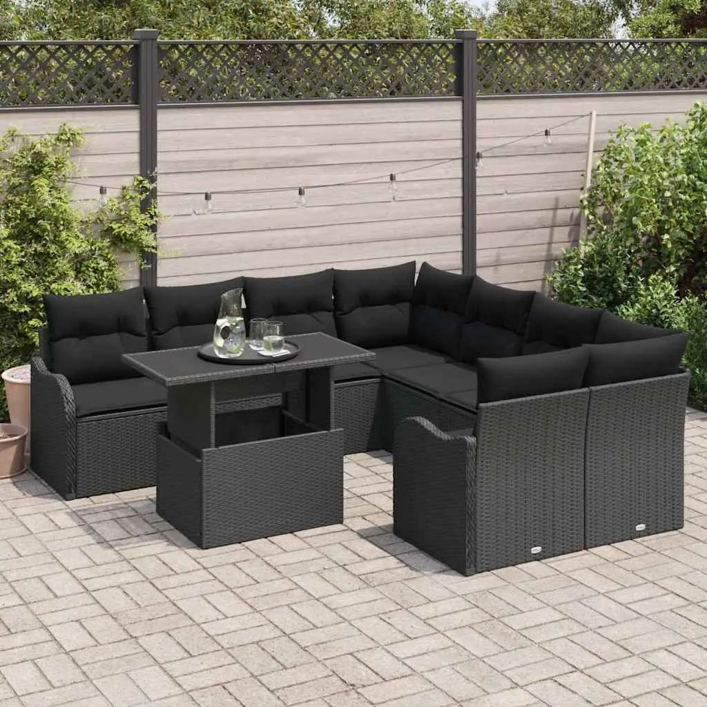 Garden Sofa Set 9 Piece Modular Outdoor Furniture for Garden Patio Black Poly