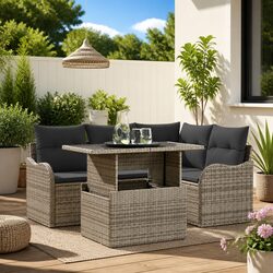 5-Piece Outdoor Dining Set: Grey Poly Rattan with Cushions