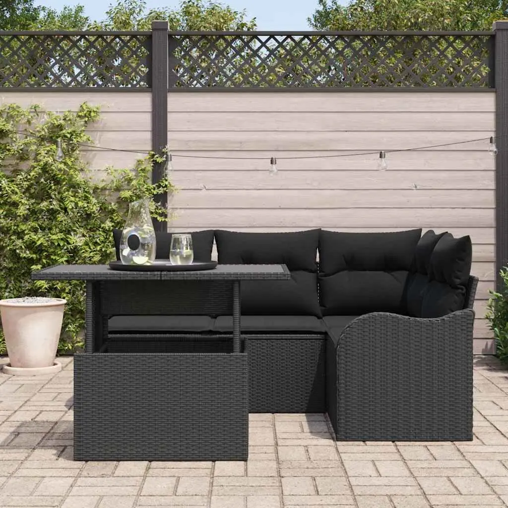 Outdoor Dining Set 5 Piece Black Poly Rattan Rectangular Table Chair Cushion
