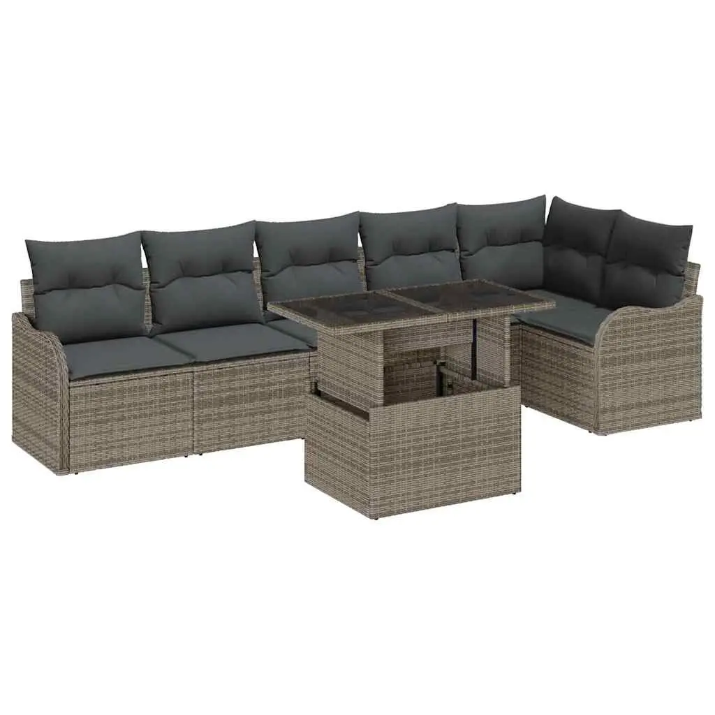 Modular Grey Poly Rattan Outdoor Sofa Set 7 Seater Lounge Furniture for Garden and Patio