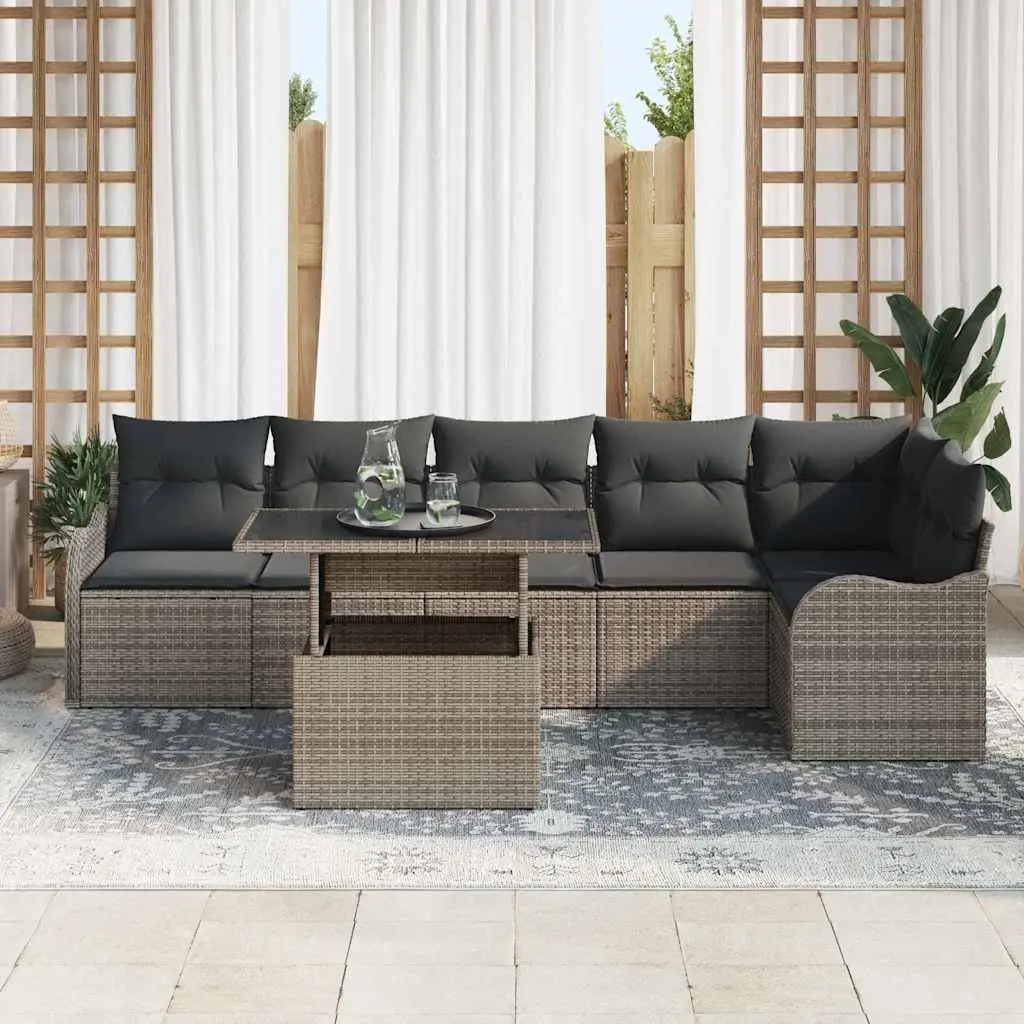 Modular Grey Poly Rattan Outdoor Sofa Set 7 Seater Lounge Furniture for Garden and Patio