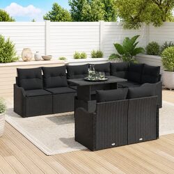 9 Piece Outdoor Lounge Set with Black Poly Rattan Design