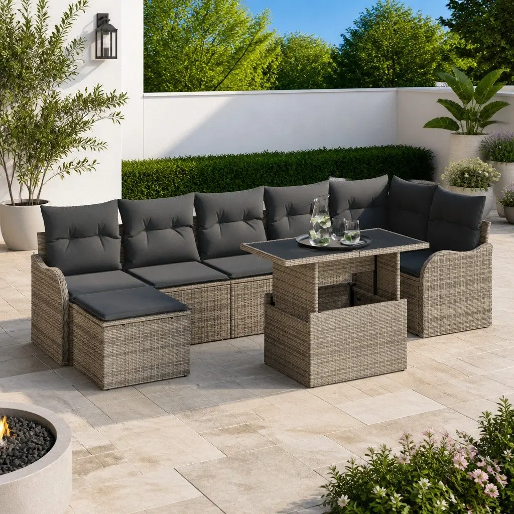 8-Piece Modular Garden Sofa Set with Grey Poly Rattan