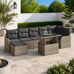 8-Piece Modular Garden Sofa Set with Grey Poly Rattan
