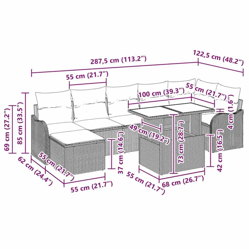 8-Piece Modular Garden Sofa Set with Grey Poly Rattan