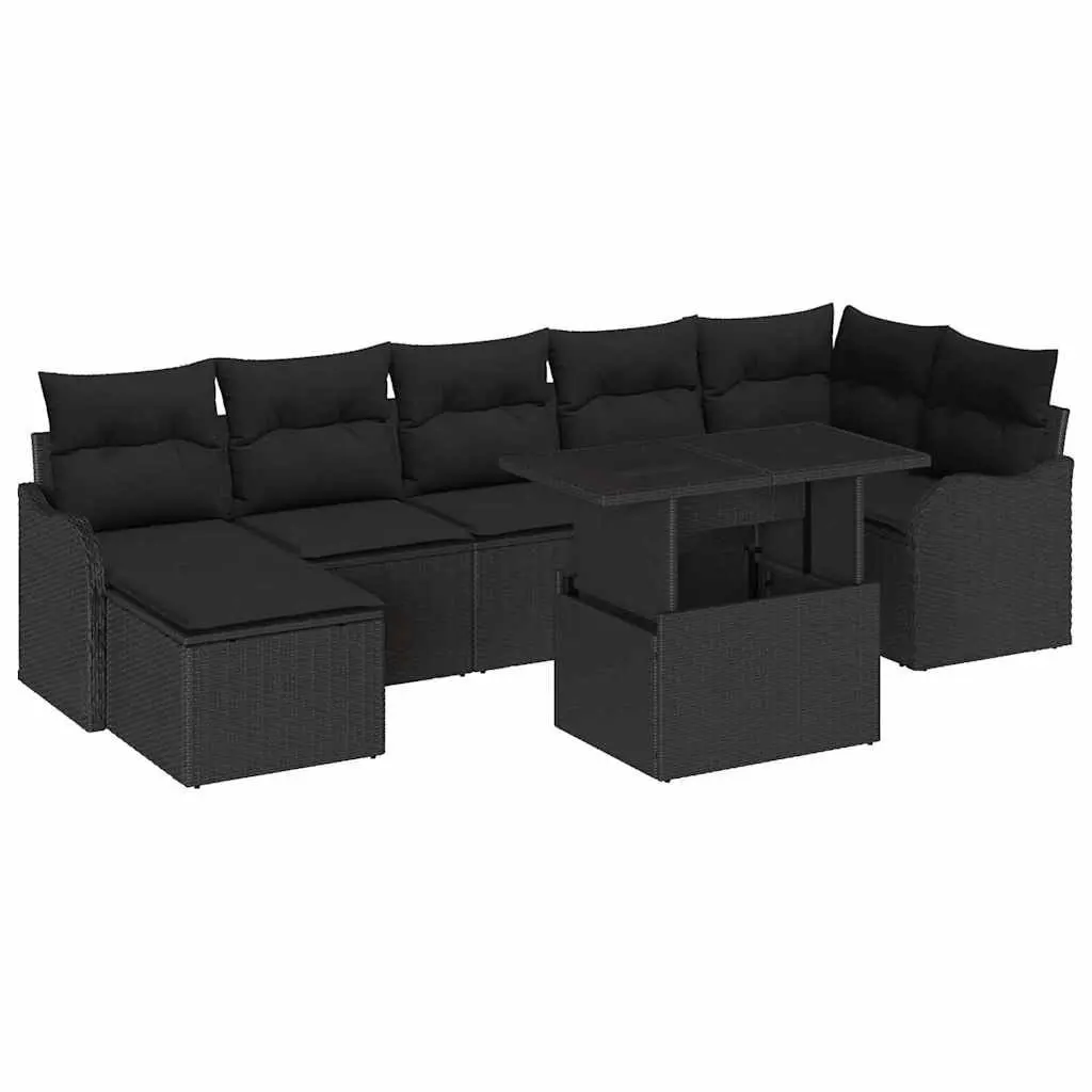 Garden Sofa Set Outdoor Modular Lounge 8 Pieces Black Poly Rattan Furniture