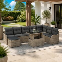 9-Piece Grey Modular Garden Sofa Set Specifications