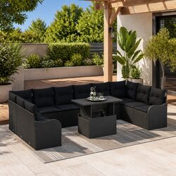 Modular Garden Sofa Set: 11 Pieces, Black Poly Rattan
