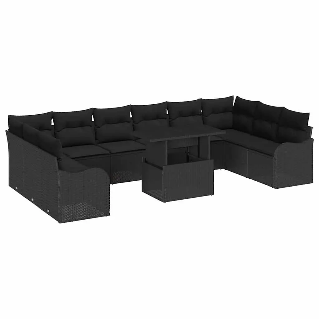 Outdoor Garden Sofa Set 11 Piece Modular Patio Furniture Black Poly Rattan with