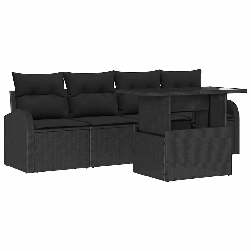 Garden Sofa Set Outdoor Furniture 5 Piece Modular Black Poly Rattan