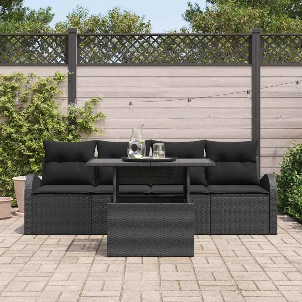 Garden Sofa Set Outdoor Furniture 5 Piece Modular Black Poly Rattan