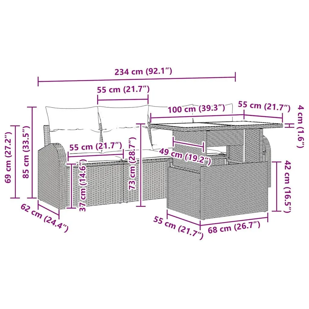 Garden Sofa Set Outdoor Furniture 5 Piece Modular Black Poly Rattan